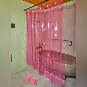 quiet town sun shower curtain in pink "phlox"!